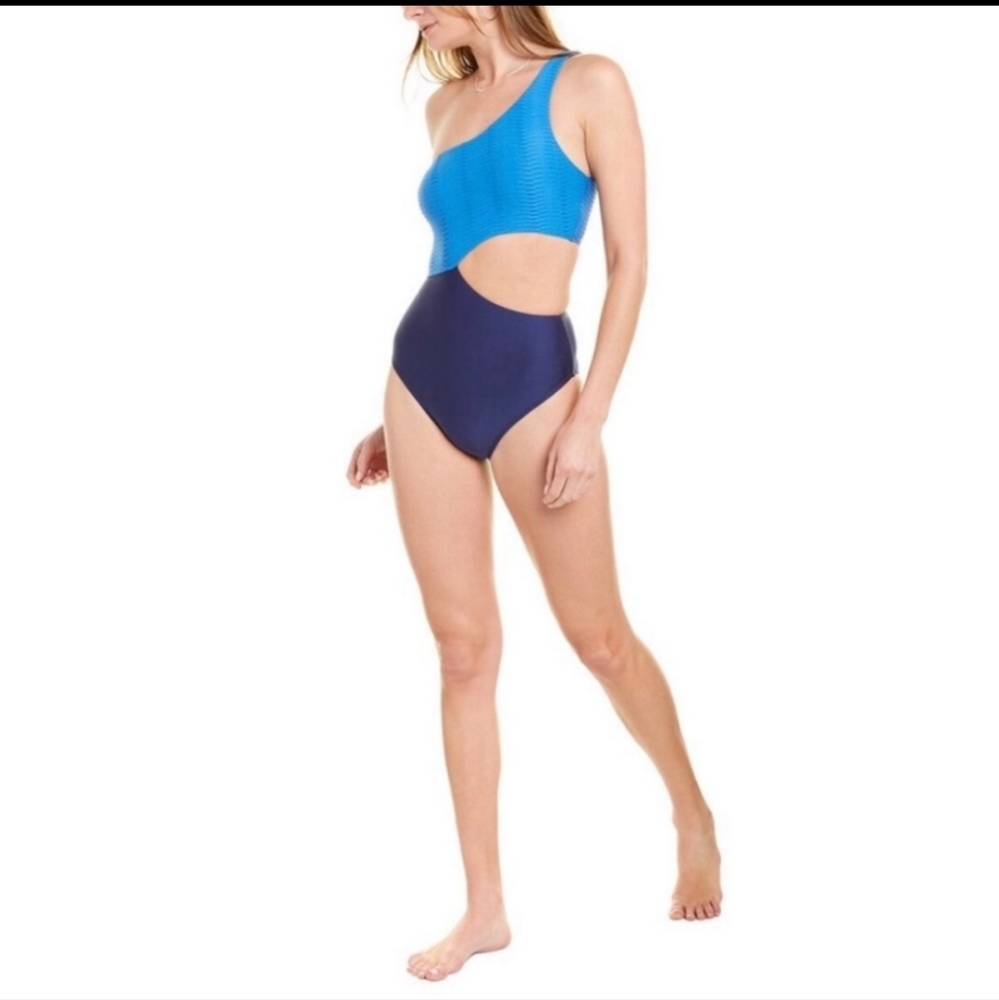 Splendid Color Block Asymmetrical One Piece Swimsuit size large